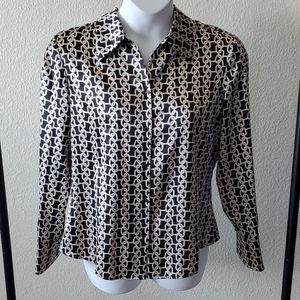 Silky Dress Blouse Kasper Black and Gold Size 16